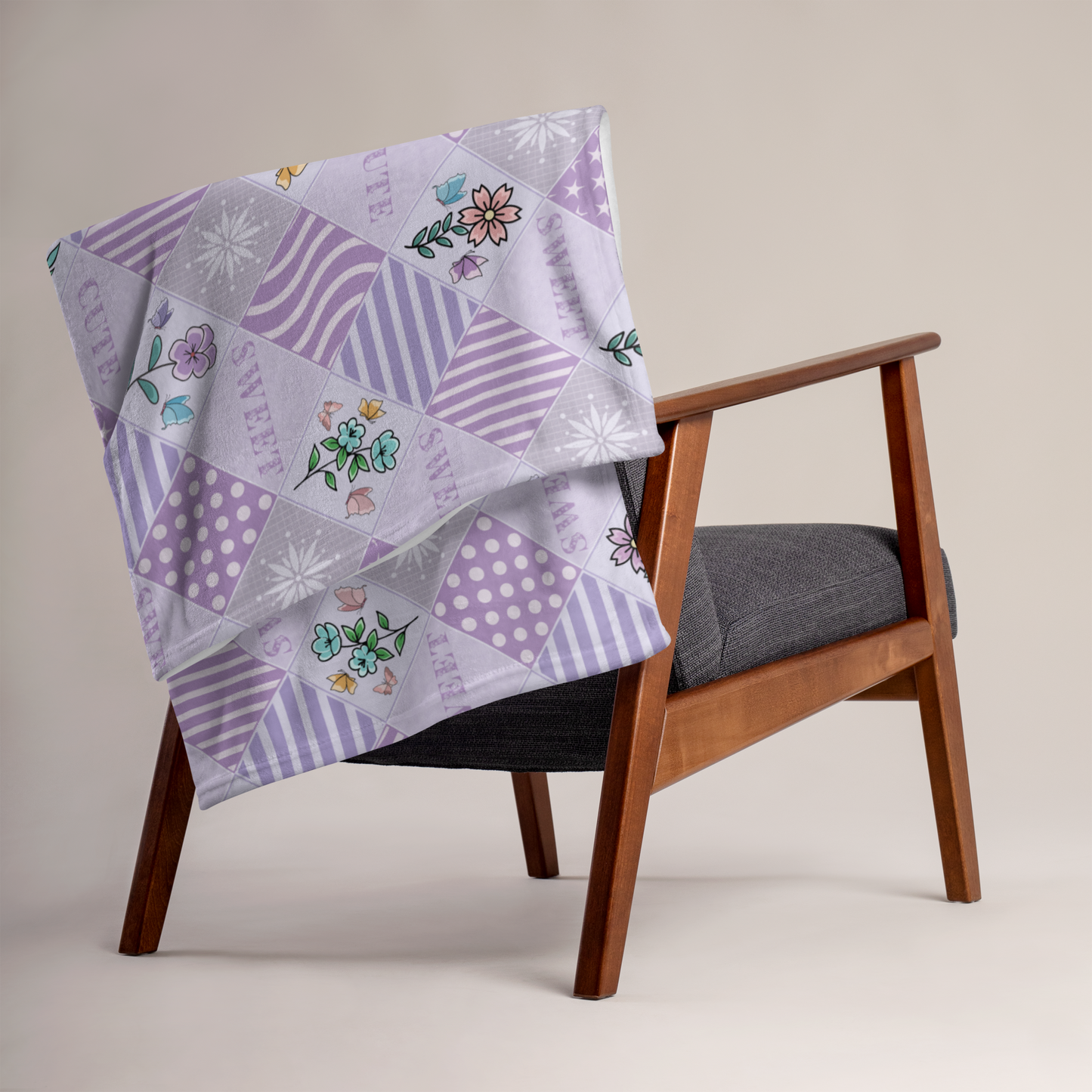 Throw Blanket | Sweet Cute Floral Butterfly Patchwork