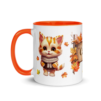 Add Your Name Coffee Mug 11oz | Personalized Autumn Fall Animal Cat