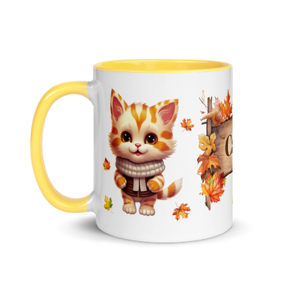 Add Your Name Coffee Mug 11oz | Personalized Autumn Fall Animal Cat